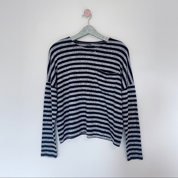 Lucky Brand Black and Gray Stripe Pocket Tee Long Sleeves - Picture 1 of 4
